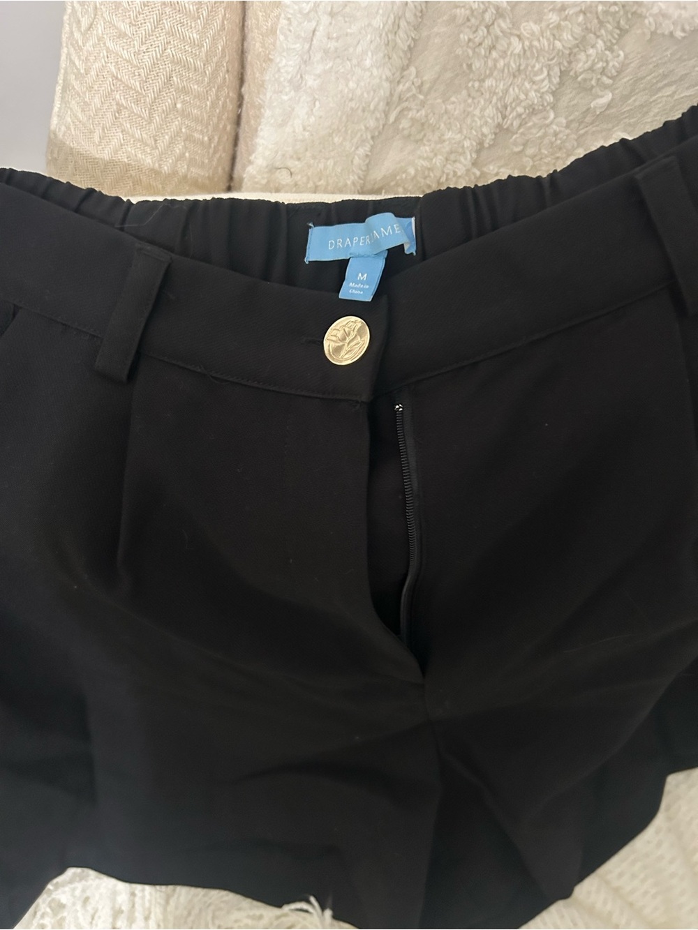 Draper James Black High-Waist Tailored Shorts with Gold Button